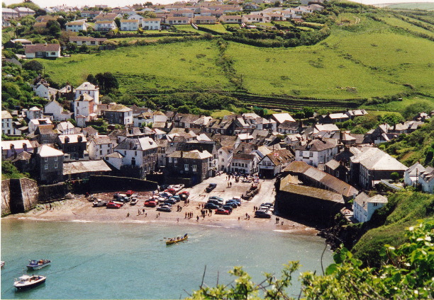 48. Downtown Port Isaac, with the spreading estate on the skyline